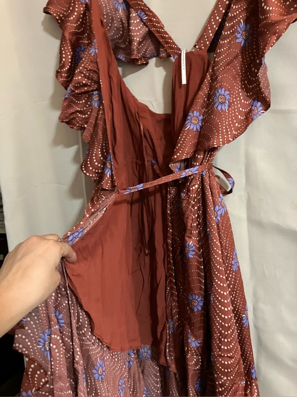 Anthropologie Brown Floral Maxi Dress with Blue Accents - Picture 6 of 16